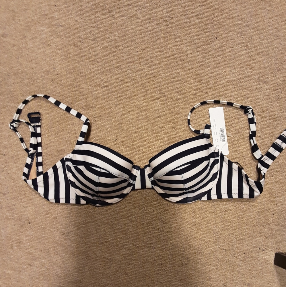 jcrew bikini top navy and white stripe with tags